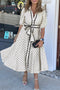 Polka Dot Shirt Collar Rick Rack Belted Midi Dress
