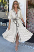 Polka Dot Shirt Collar Rick Rack Belted Midi Dress