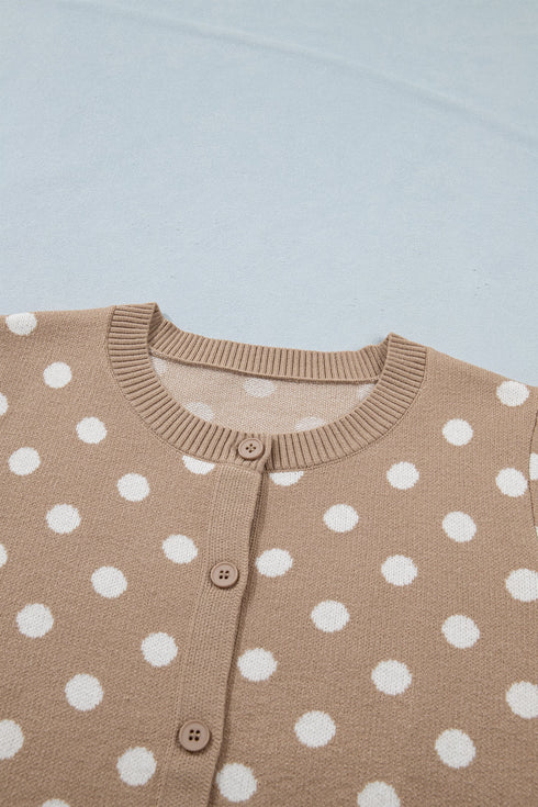 Polka Dot Short Sleeve Button Down Sweater Cardigan