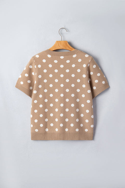 Polka Dot Short Sleeve Button Down Sweater Cardigan