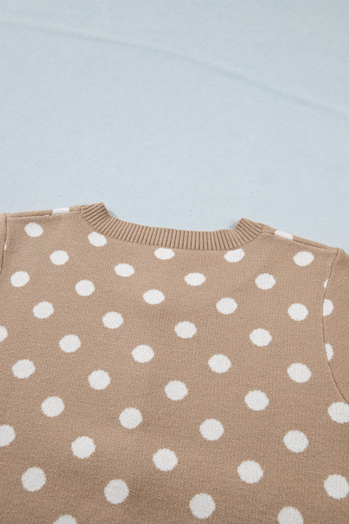 Polka Dot Short Sleeve Button Down Sweater Cardigan