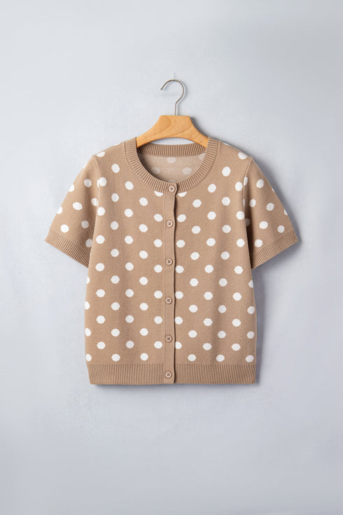 Polka Dot Short Sleeve Button Down Sweater Cardigan