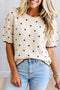 Polka Dot Short Sleeve Round Neck Shift Sweater
