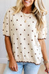 Polka Dot Short Sleeve Round Neck Shift Sweater