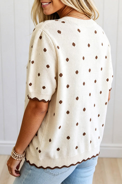 Polka Dot Short Sleeve Round Neck Shift Sweater