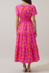 Polka Dot Short Sleeve Smocked High Waist Midi Dress
