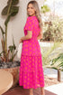 Polka Dot Short Sleeve Smocked High Waist Midi Dress