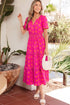 Polka Dot Short Sleeve Smocked High Waist Midi Dress