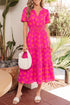 Polka Dot Short Sleeve Smocked High Waist Midi Dress
