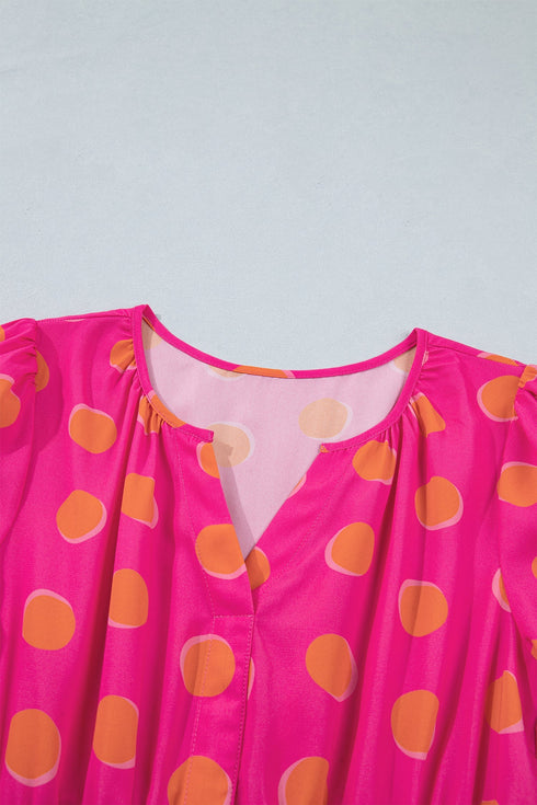 Polka Dot Short Sleeve Smocked High Waist Midi Dress