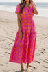 Polka Dot Short Sleeve Smocked High Waist Midi Dress