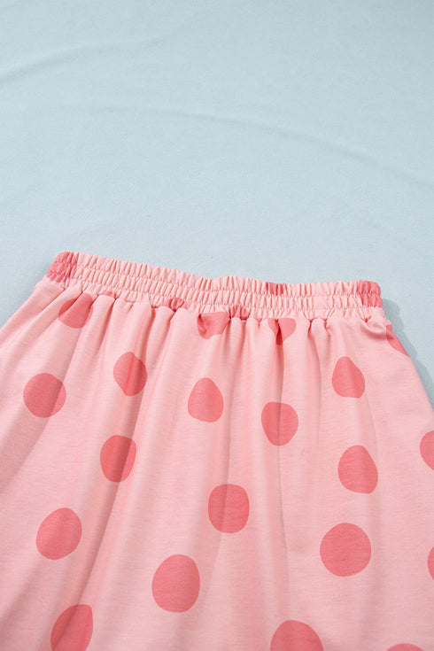 Polka Dot Short Sleeve Top And Skort Two Piece Dress