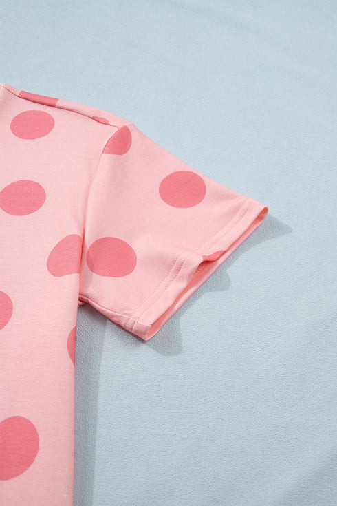 Polka Dot Short Sleeve Top And Skort Two Piece Dress