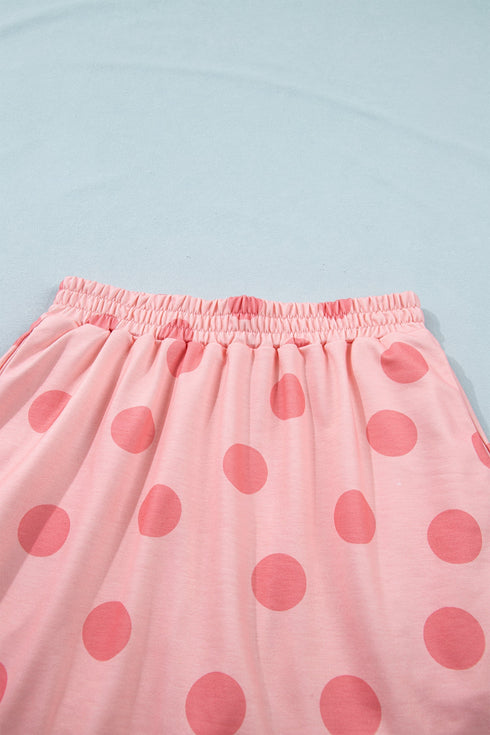 Polka Dot Short Sleeve Top And Skort Two Piece Dress