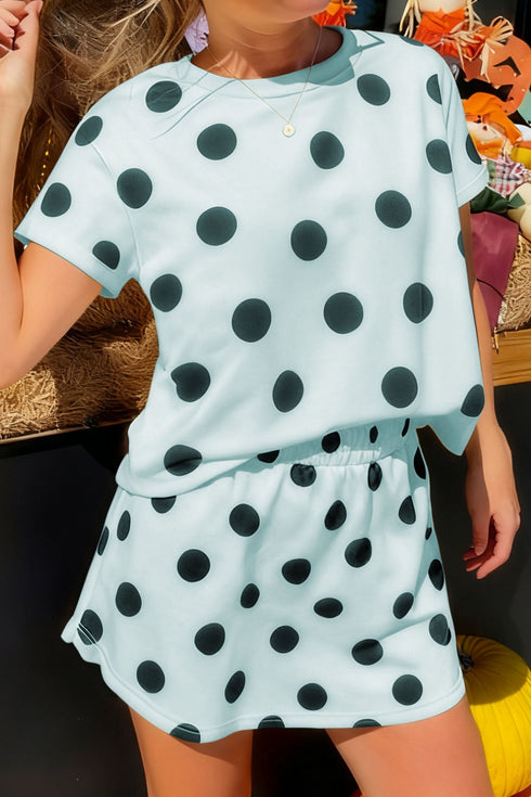 Polka Dot Short Sleeve Top And Skort Two Piece Dress