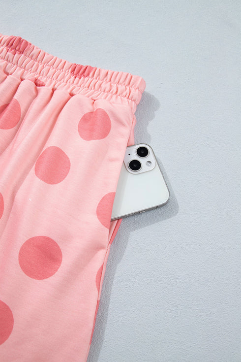 Polka Dot Short Sleeve Top And Skort Two Piece Dress