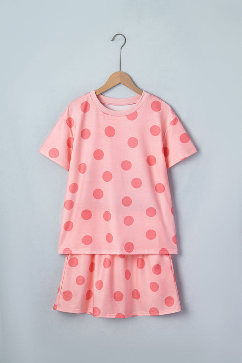 Polka Dot Short Sleeve Top And Skort Two Piece Dress
