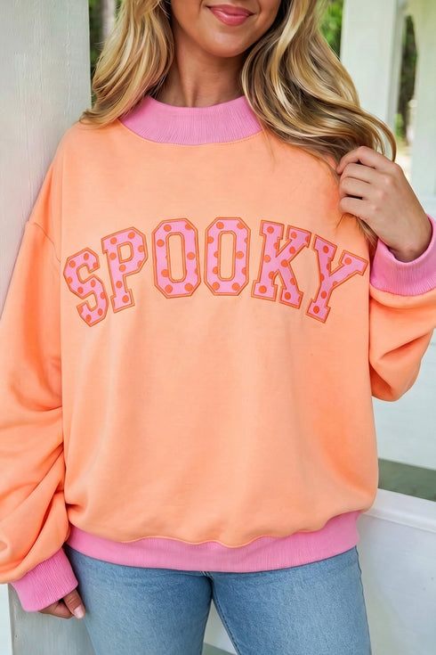 Polka Dot Slogan Applique Mock Neck Sweatshirt