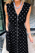 Polka Dot Smocked Distinctive Trim Zip Up Maxi Dress
