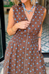 Polka Dot Smocked Distinctive Trim Zip Up Maxi Dress