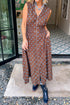 Polka Dot Smocked Distinctive Trim Zip Up Maxi Dress