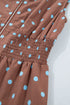 Polka Dot Smocked Distinctive Trim Zip Up Maxi Dress