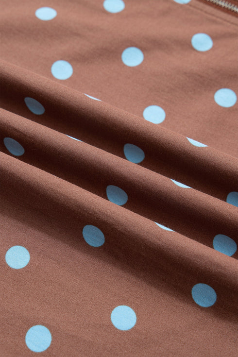 Polka Dot Smocked Distinctive Trim Zip Up Maxi Dress