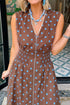 Polka Dot Smocked Distinctive Trim Zip Up Maxi Dress