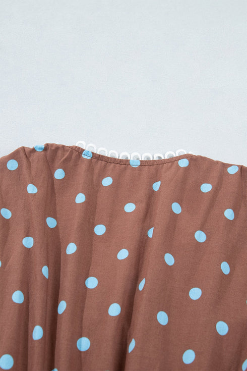 Polka Dot Smocked Distinctive Trim Zip Up Maxi Dress