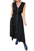 Polka Dot Smocked Distinctive Trim Zip Up Maxi Dress