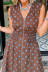 Polka Dot Smocked Distinctive Trim Zip Up Maxi Dress