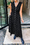 Polka Dot Smocked Distinctive Trim Zip Up Maxi Dress