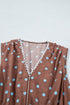Polka Dot Smocked Distinctive Trim Zip Up Maxi Dress