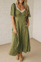 Polka Dot Smocked High Waist Lacy Neckline Maxi Dress