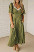 Polka Dot Smocked High Waist Lacy Neckline Maxi Dress