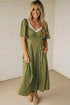 Polka Dot Smocked High Waist Lacy Neckline Maxi Dress