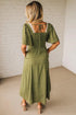 Polka Dot Smocked High Waist Lacy Neckline Maxi Dress