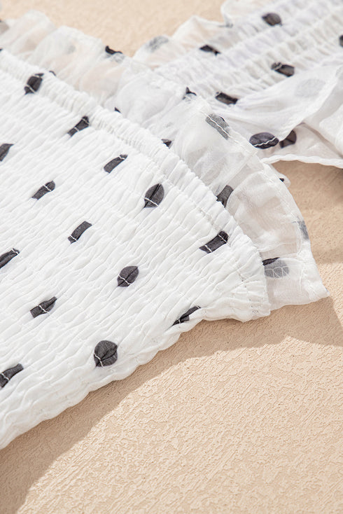 Polka Dot Smocked Ruffle Flutter Sleeve Maxi Dress