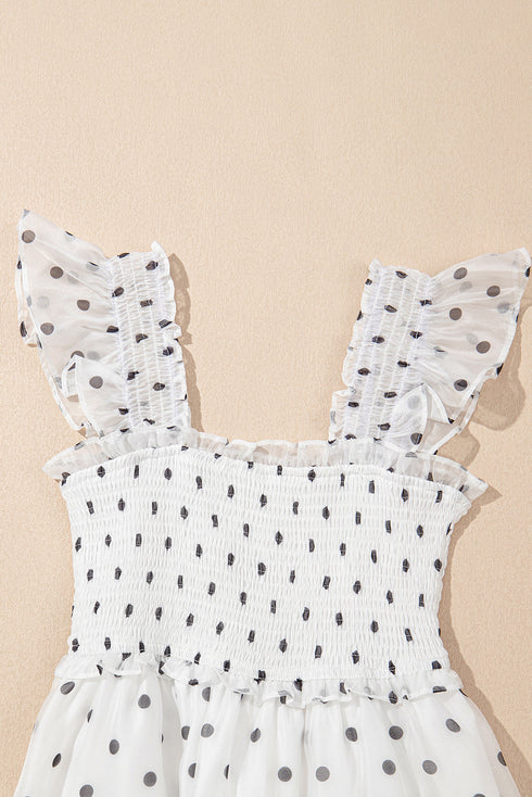 Polka Dot Smocked Ruffle Flutter Sleeve Maxi Dress