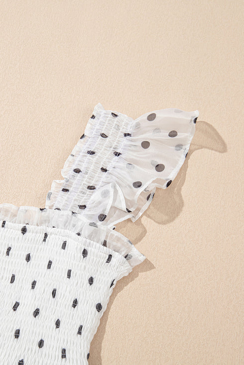 Polka Dot Smocked Ruffle Flutter Sleeve Maxi Dress