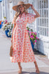 Polka Dot Smocked Ruffle Sleeve A Line Maxi Dress