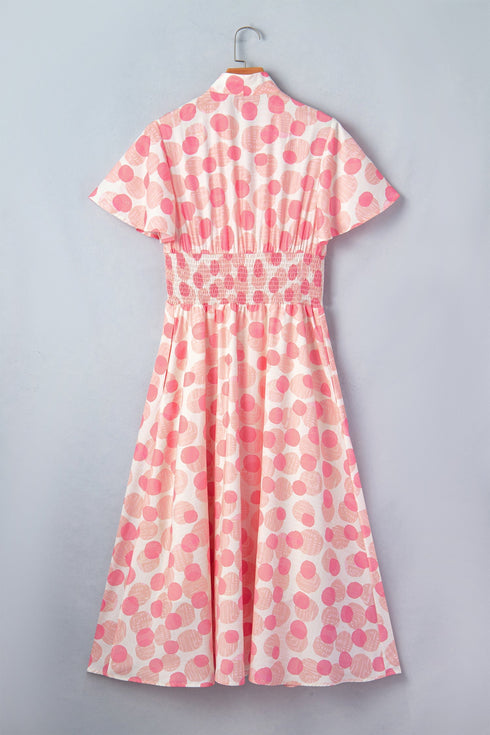 Polka Dot Smocked Ruffle Sleeve A Line Maxi Dress