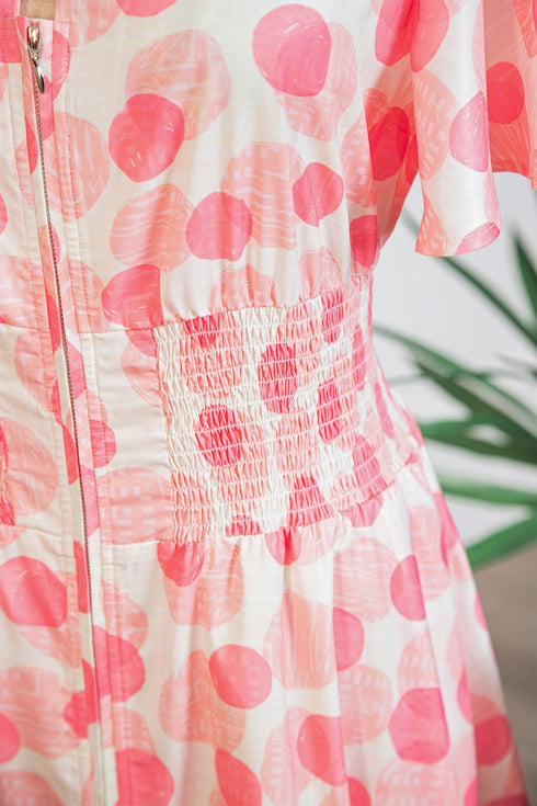 Polka Dot Smocked Ruffle Sleeve A Line Maxi Dress