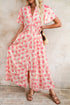 Polka Dot Smocked Ruffle Sleeve A Line Maxi Dress