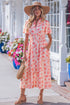 Polka Dot Smocked Ruffle Sleeve A Line Maxi Dress