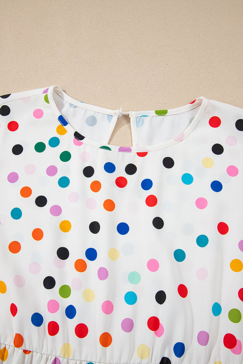 Polka Dot Tiered Ruffle Sleeve Babydoll Blouse