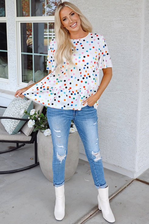 Polka Dot Tiered Ruffle Sleeve Babydoll Blouse