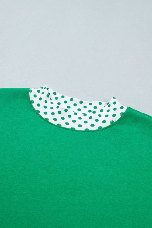 Polka Dot Trim Baggy Pullover Short Set