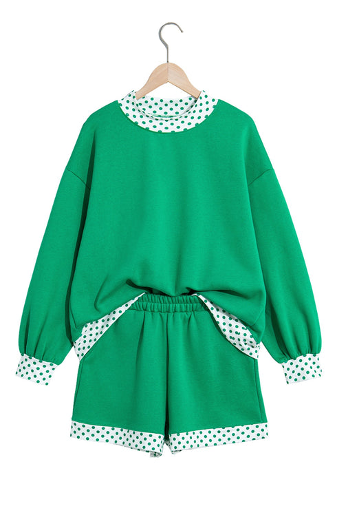 Polka Dot Trim Baggy Pullover Short Set