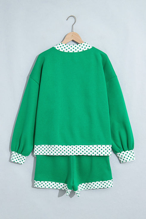 Polka Dot Trim Baggy Pullover Short Set